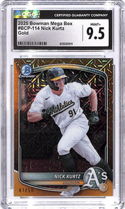 2025 Bowman Chrome Nick Kurtz Mega Box Mojo Gold Refractor Rookie RC /50 CCG 9.5 Athletics