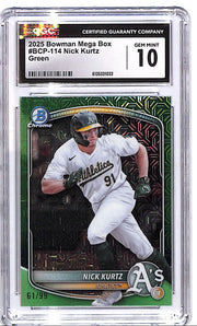 2025 Bowman Chrome Nick Kurtz Mega Box Mojo Refractor Green /99 Rookie RC CGC 10 Athletics