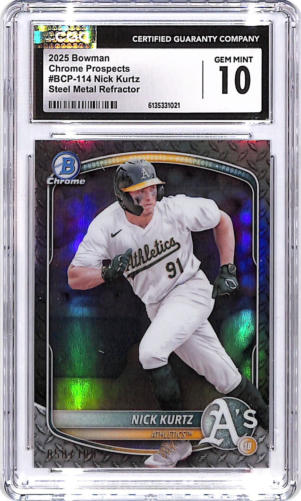 2025 Bowman Chrome Nick Kurtz Steel Metal Refractor Rookie RC Prospects /100 CGC 10 Athletics