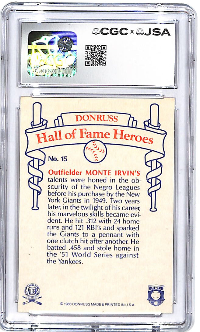 1983 Donruss Hall of Fame Heroes Monte Irvin Auto Autograph CGC Authentic