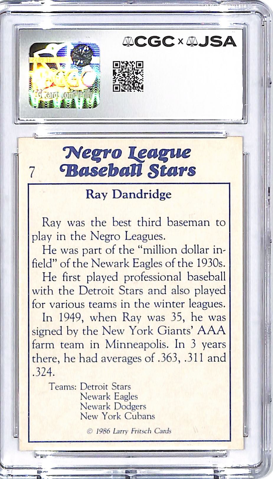 1986 Fritsch Negro league Stars Ray Dandridge Auto Autograph CGC Authentic