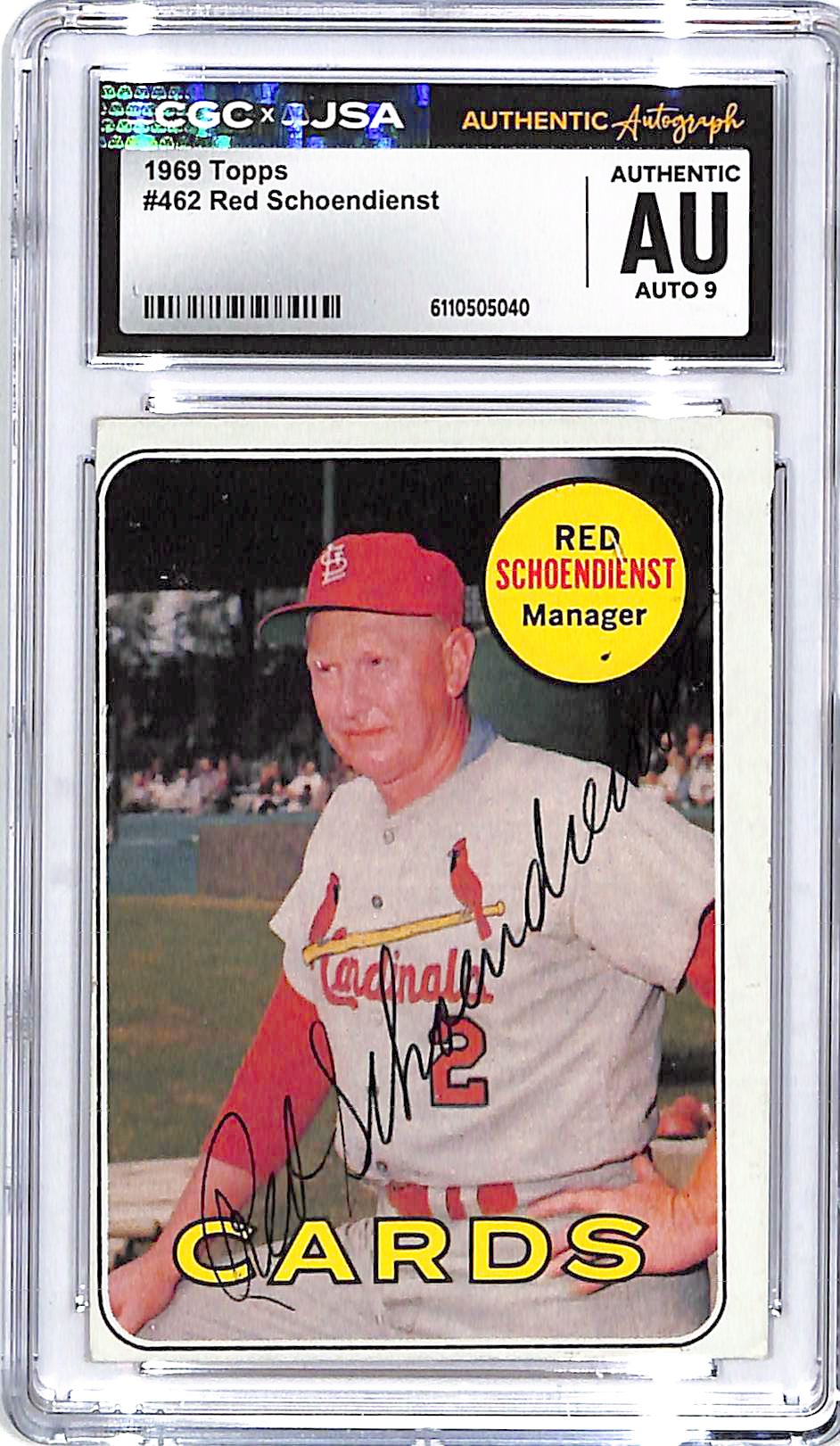 1969 Topps Red Schoendienst Auto Autograph CGC Authentic