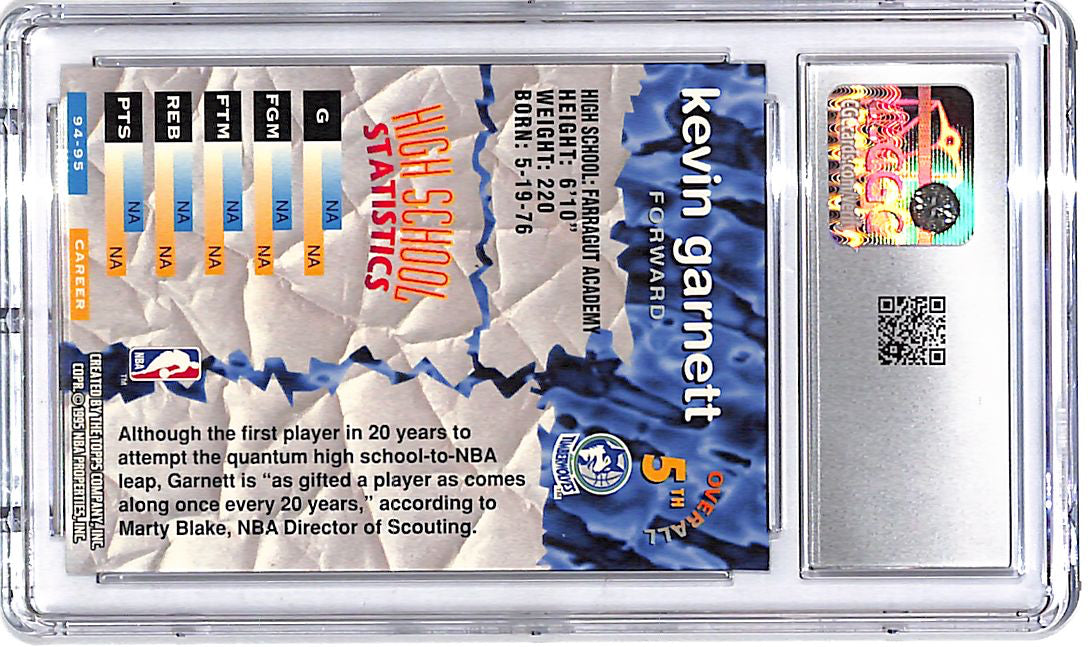 1995-96 Stadium Club Kevin Garnett Rookie RC Draft Picks CGC 9 Timberwolves