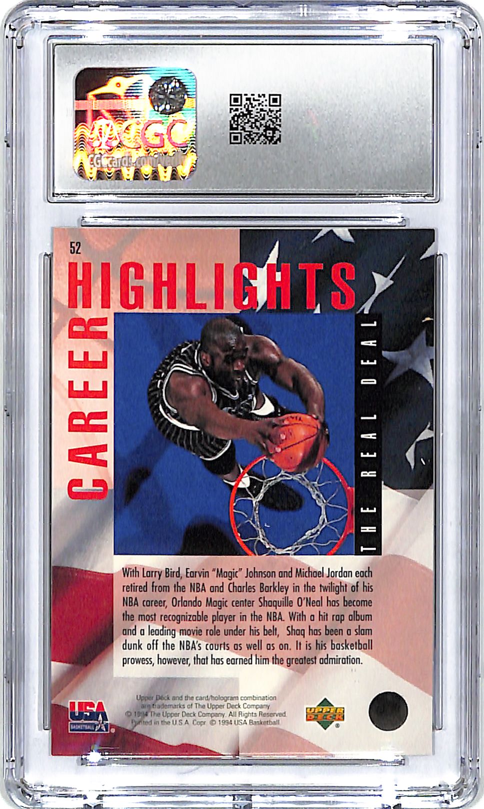 1994 Upper Deck USA Shaquille O'Neal #52 Gold Medal CGC 10