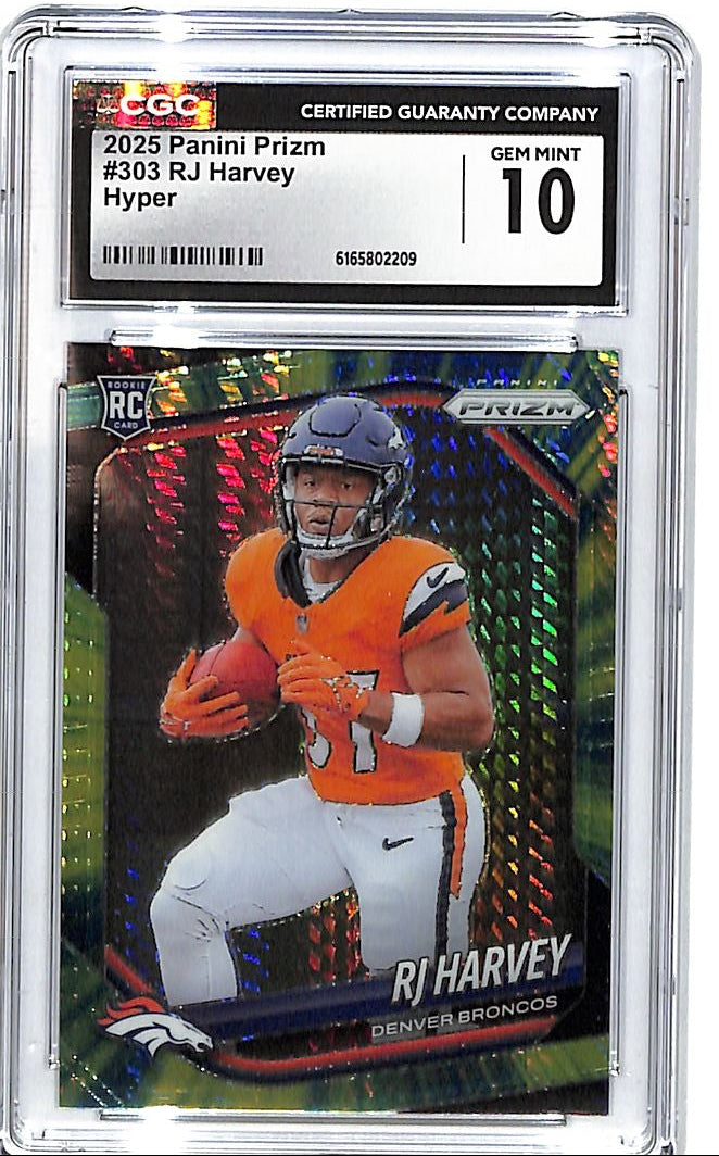 2025 Prizm RJ Harvey Rookie RC Hyper /200 CGC 10 Broncos
