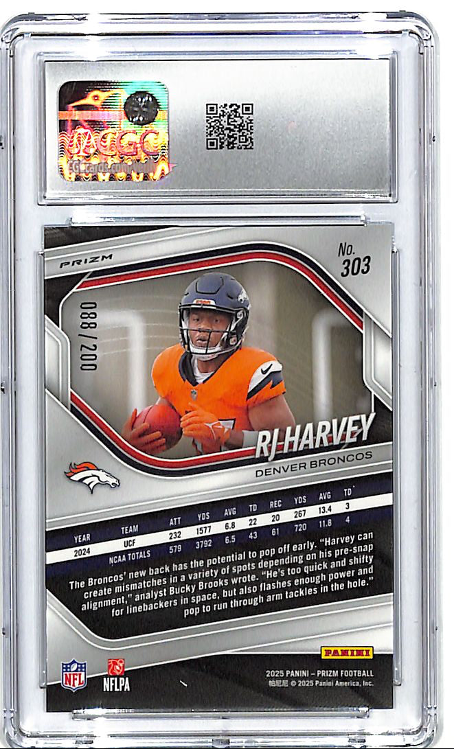 2025 Prizm RJ Harvey Rookie RC Hyper /200 CGC 10 Broncos