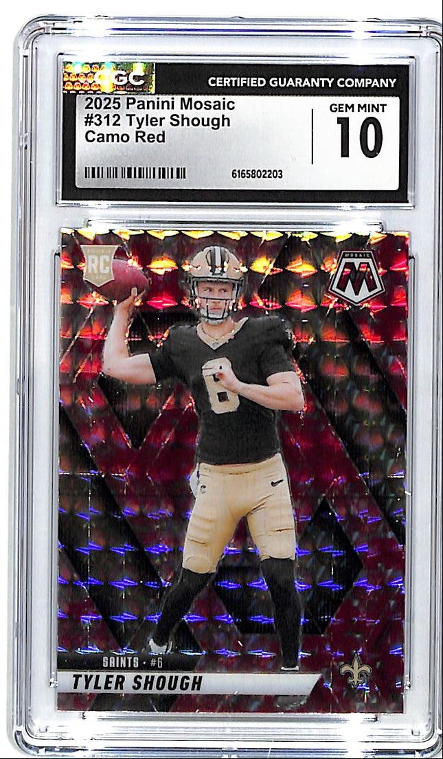 2025 Mosaic Tyler Shough Rookie RC Camo Red CGC 10 Saints