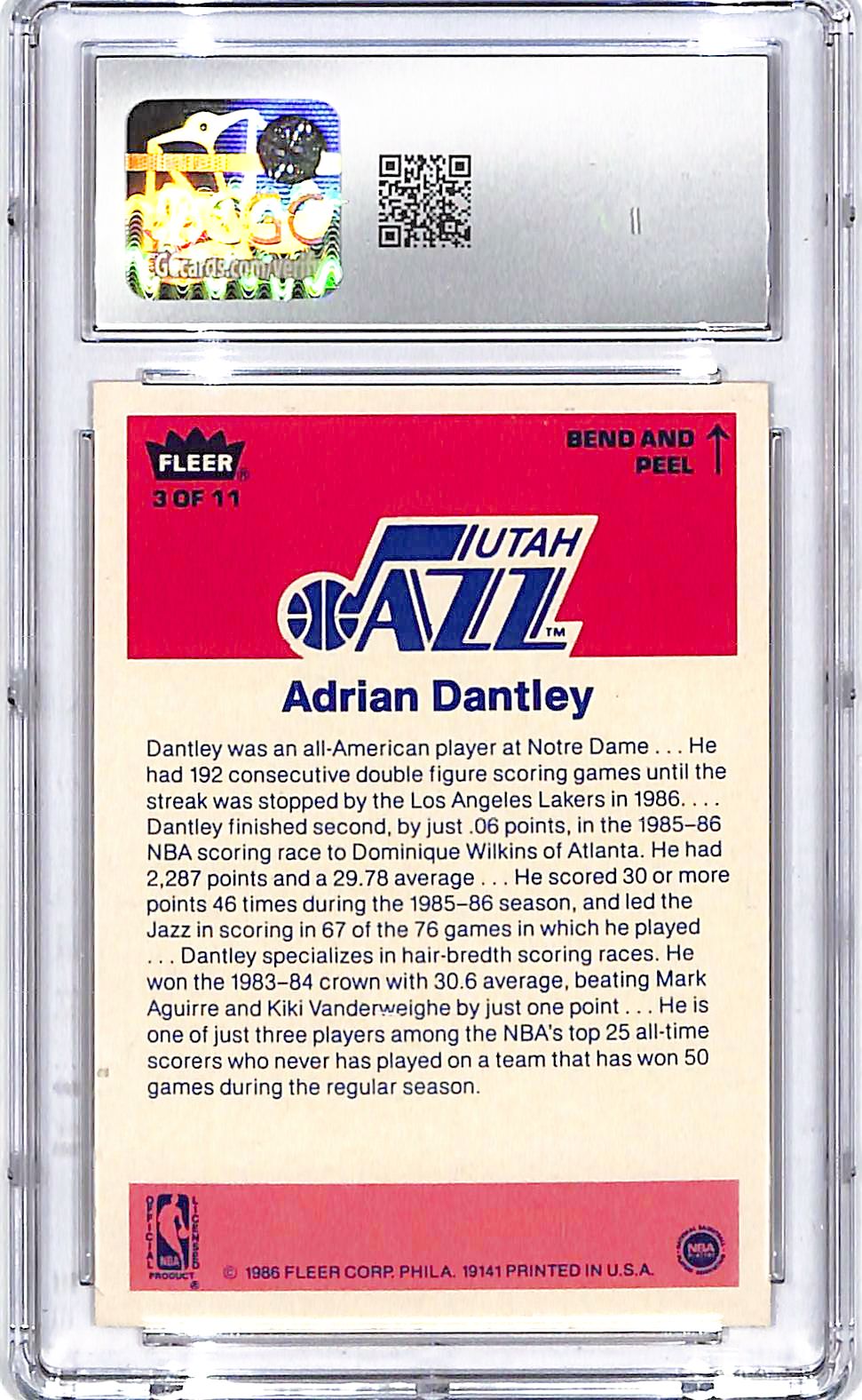 1986-87 Fleer Stickers Adrian Dantley #3 CGC 4.5 Jazz