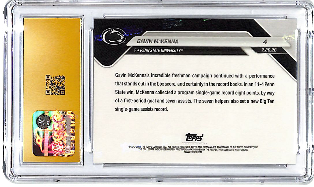2025-26 Bowman U Now Gavin McKenna Rookie RC #4 CGC 10 Pristine Penn State