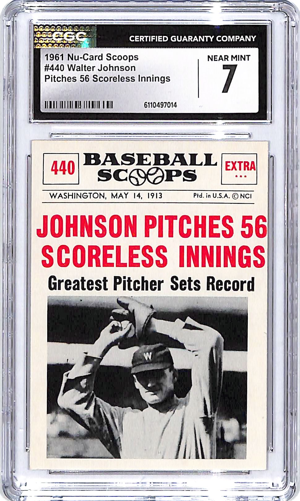 1961 Nu-Card Scoops Walter Johnson #440 CGC 7