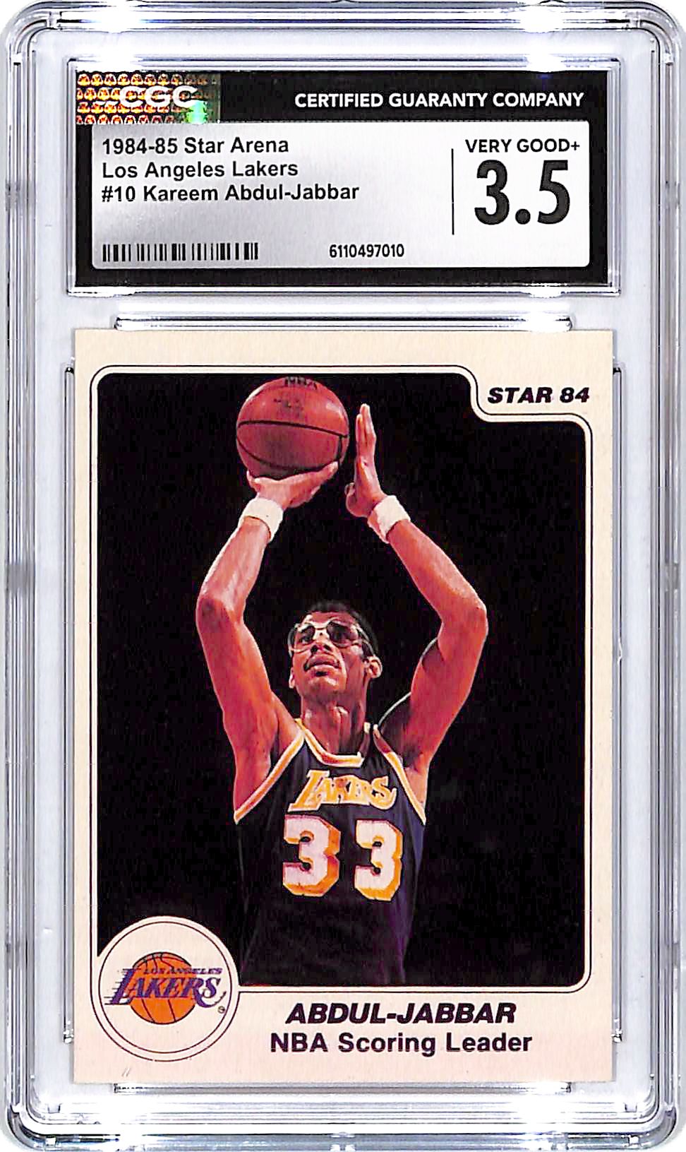 1984-85 Star Arena Kareem Abdul-Jabbar #10 Los Angeles Lakers CGC 3.5