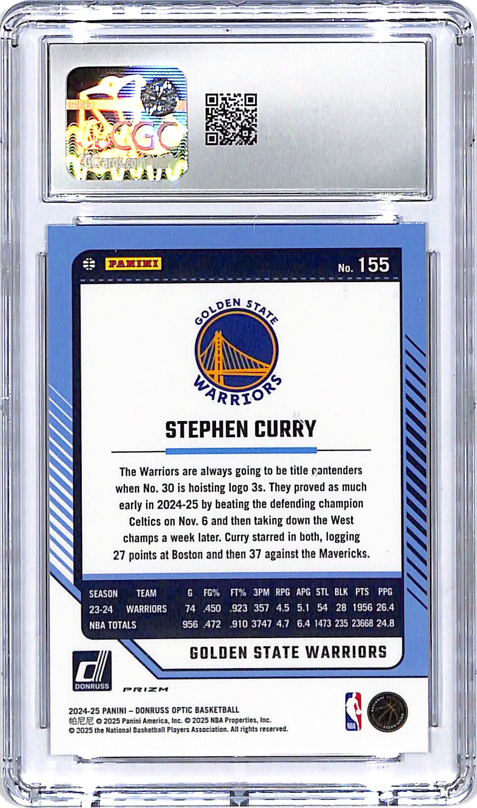 2024-25 Donruss Optic Stephen Curry Holo #155 CGC 10 Warriors