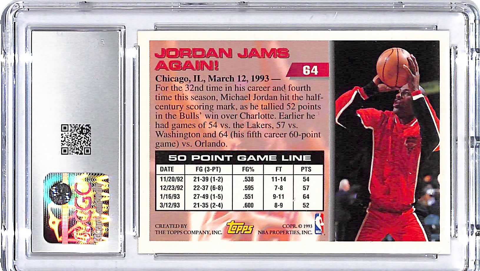 1993-94 Topps Michael Jordan #64 50 Point Club CGC 9 Bulls
