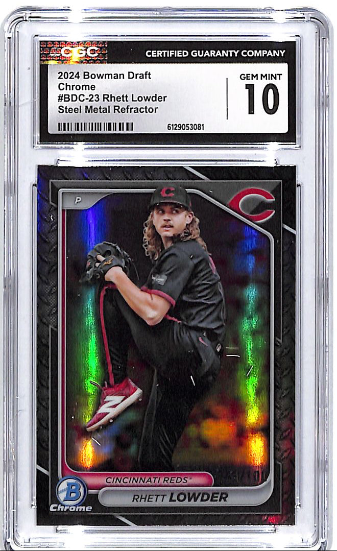 2024 Bowman Draft Chrome Rhett Lowder Steel Metal Refractor /100 CGC 10 Reds