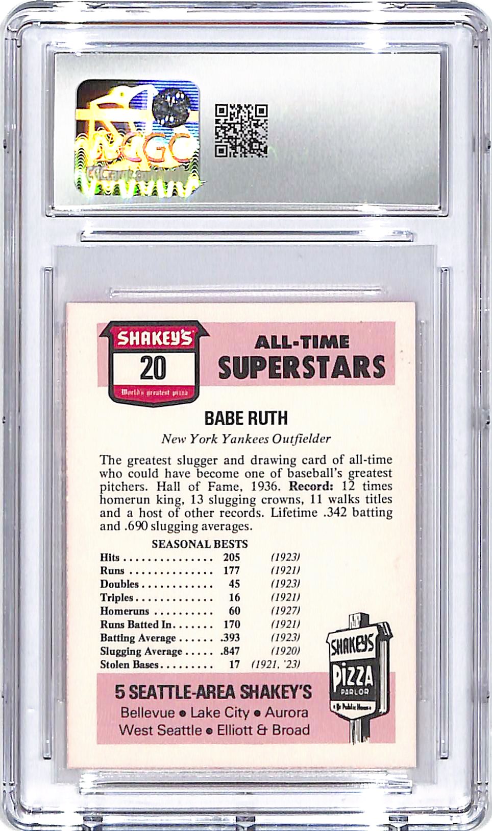 1977 Shakey's Pizza Babe Ruth #20 CGC 8.5 Yankees