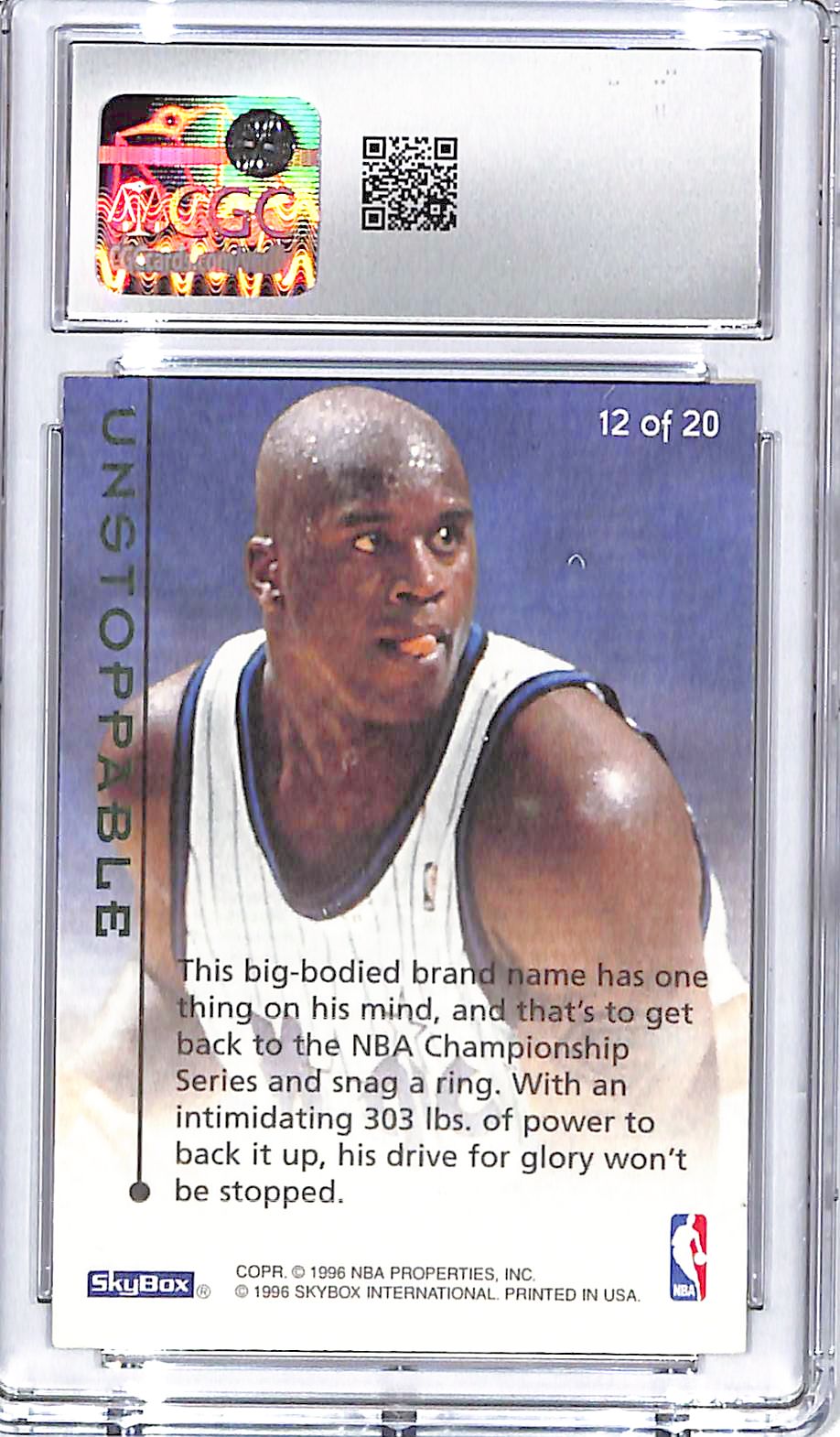 1995-96 Skybox E-XL Shaquille O'Neal Unstoppable #12 CGC 9.5 Magic