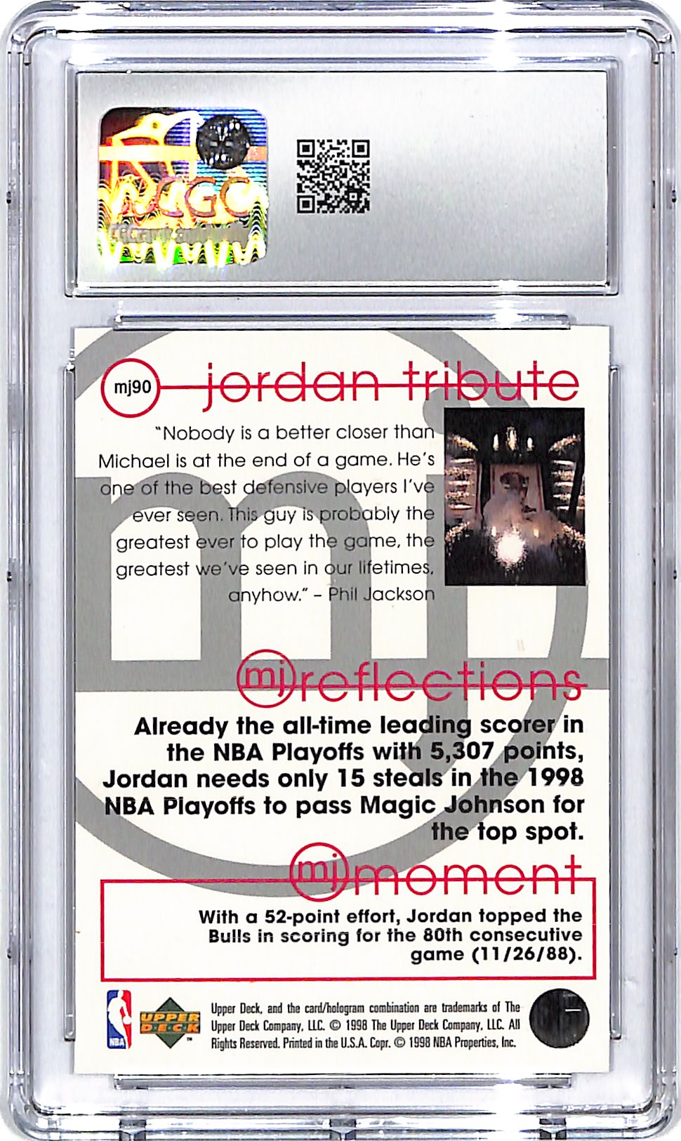1997-98 Upper Deck Jordan Tribute Michael Jordan CGC 9.5 Bulls