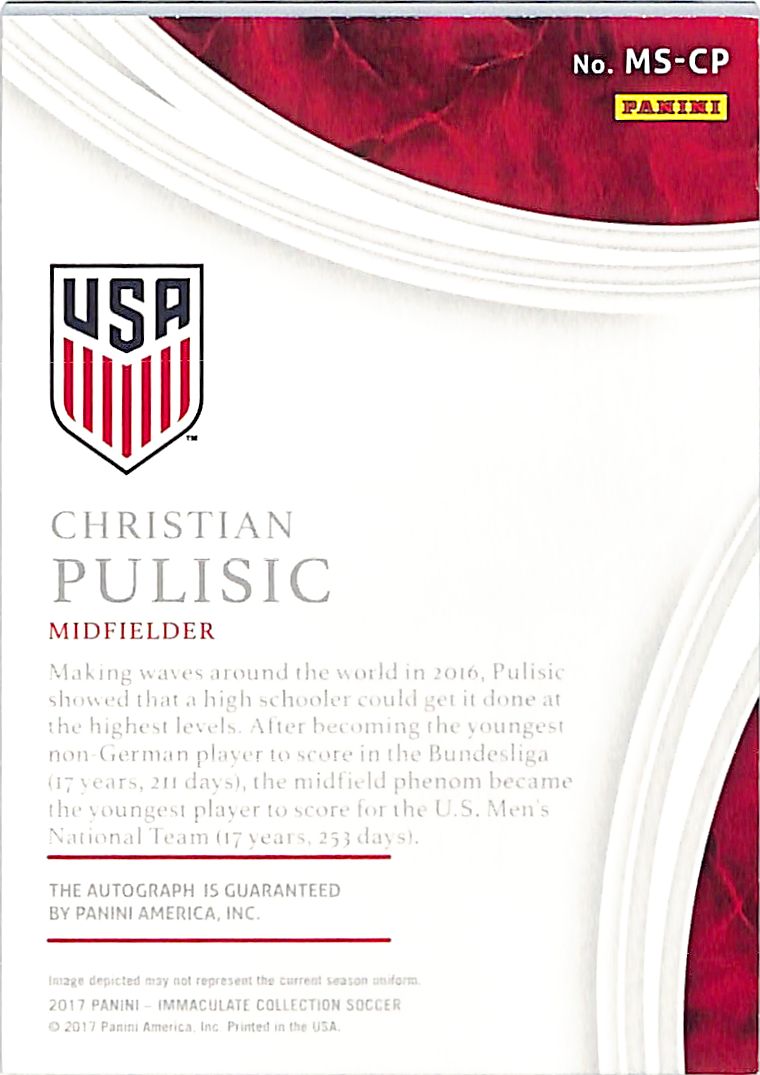 2017 Immaculate Collection Soccer Christian Pulisic Auto Autograph Marquee /50 USA