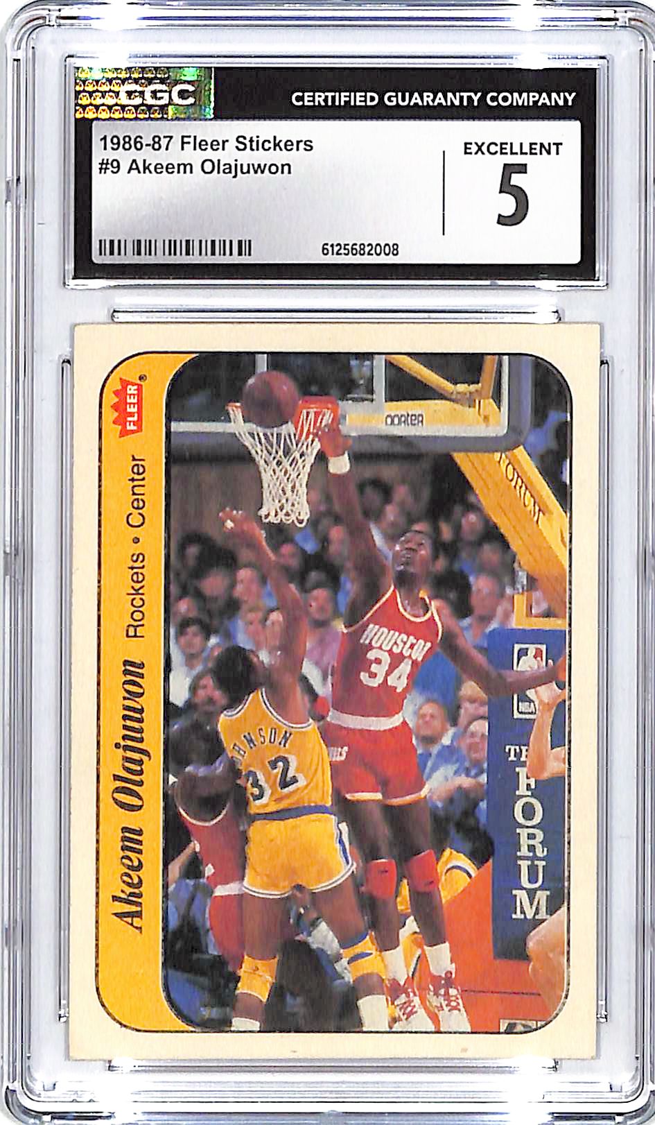 1986-87 Fleer Stickers Akeem Olajuwon #9 CGC 5 Rockets