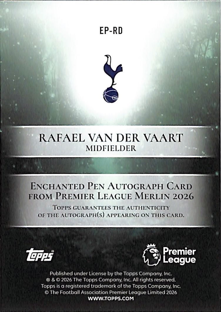 2026 Topps Merlin Premier League Rafael Van Der Vaart Auto Autograph Enchanted Gold /50