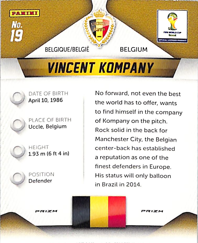 2014 Prizm World Cup Vincent Kompany Red White Blue Power Plaid #19 Belgium