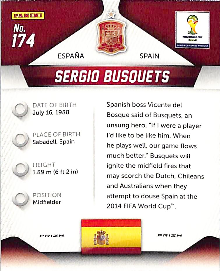 2014 Prizm World Cup Sergio Busquets Red White Blue Wave #174 Spain