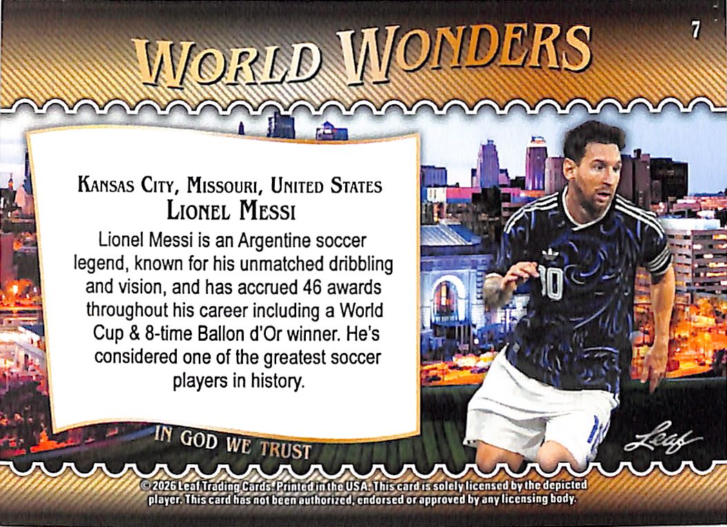 2026 Leaf World Wonders Lionel Messi #7 Argentina