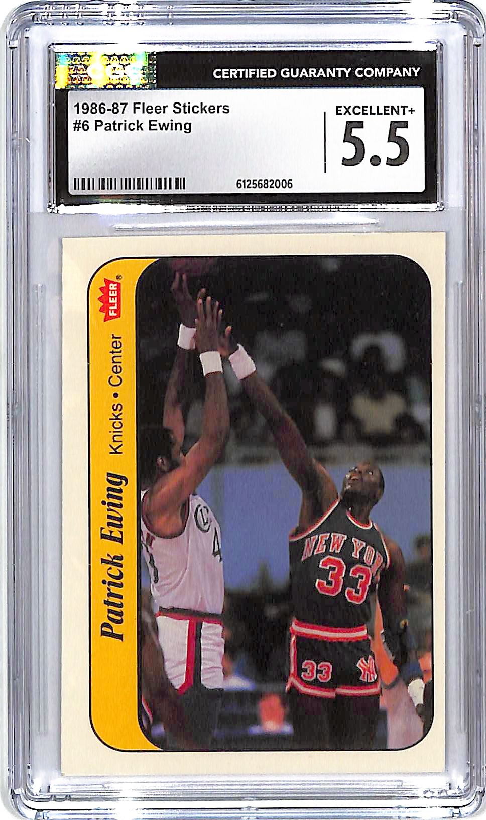 1986-87 Fleer Stickers Patrick Ewing #6 CGC 5.5 Knicks