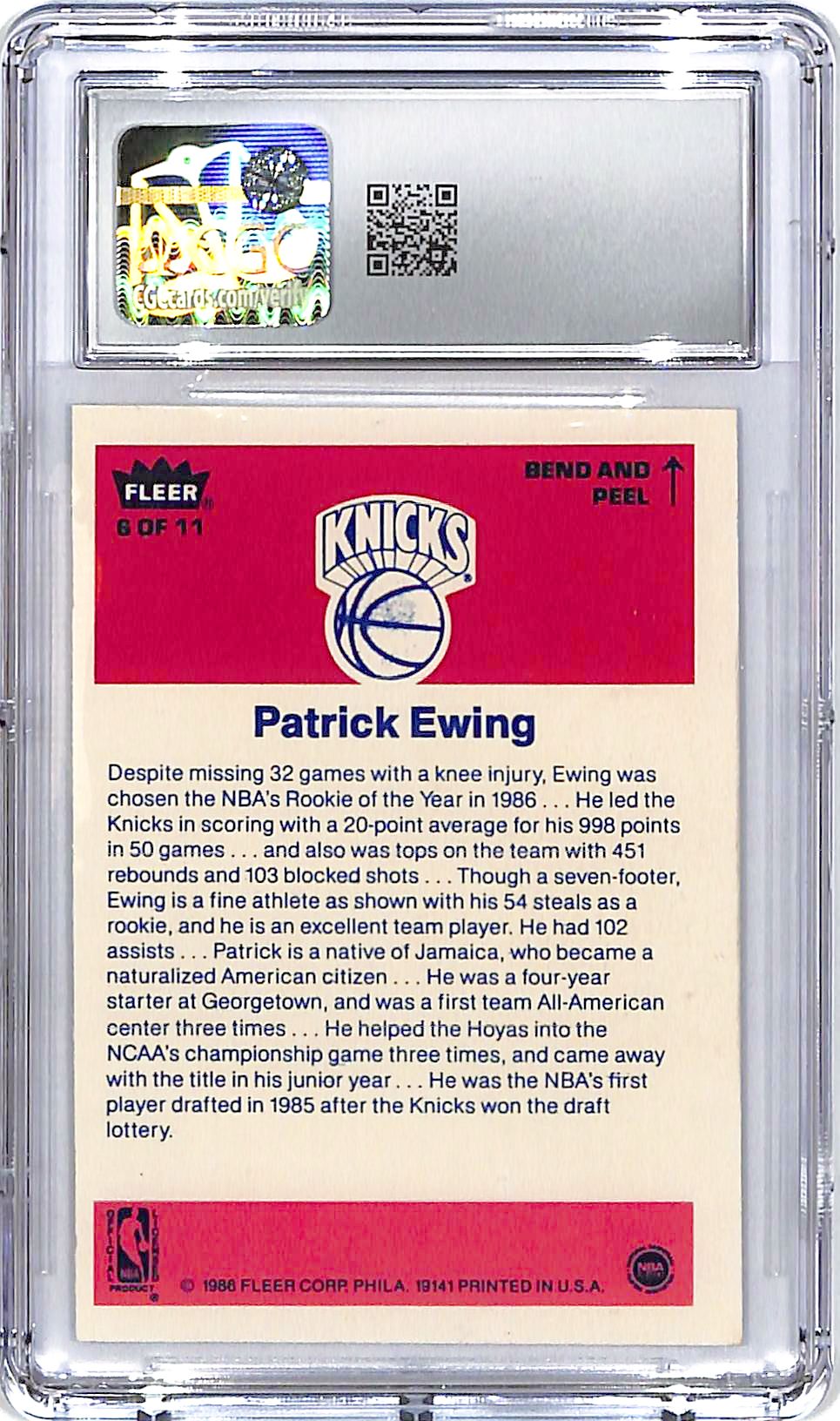 1986-87 Fleer Stickers Patrick Ewing #6 CGC 5.5 Knicks