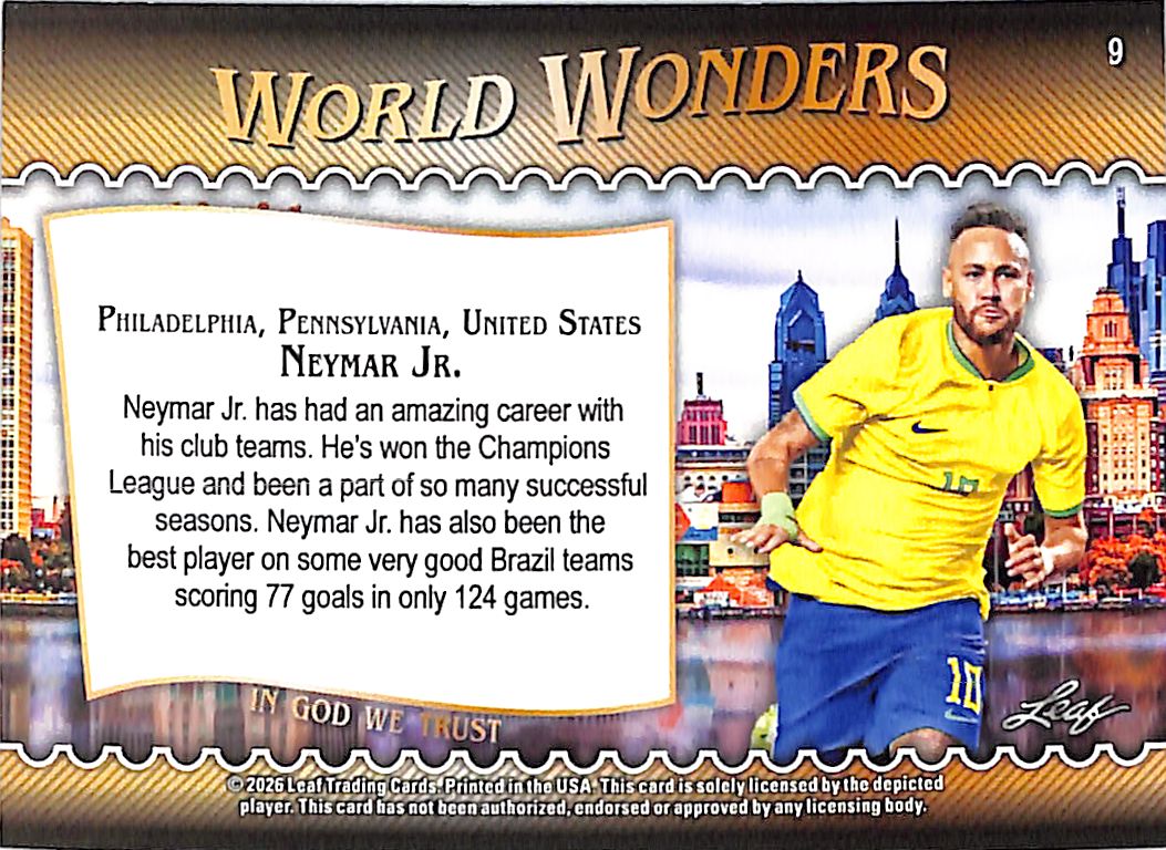 2026 Leaf World Wonders Neymar Jr Green /10 Brazil