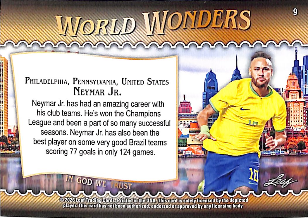 2026 Leaf World Wonders Neymar Jr Blue /49 Brazil