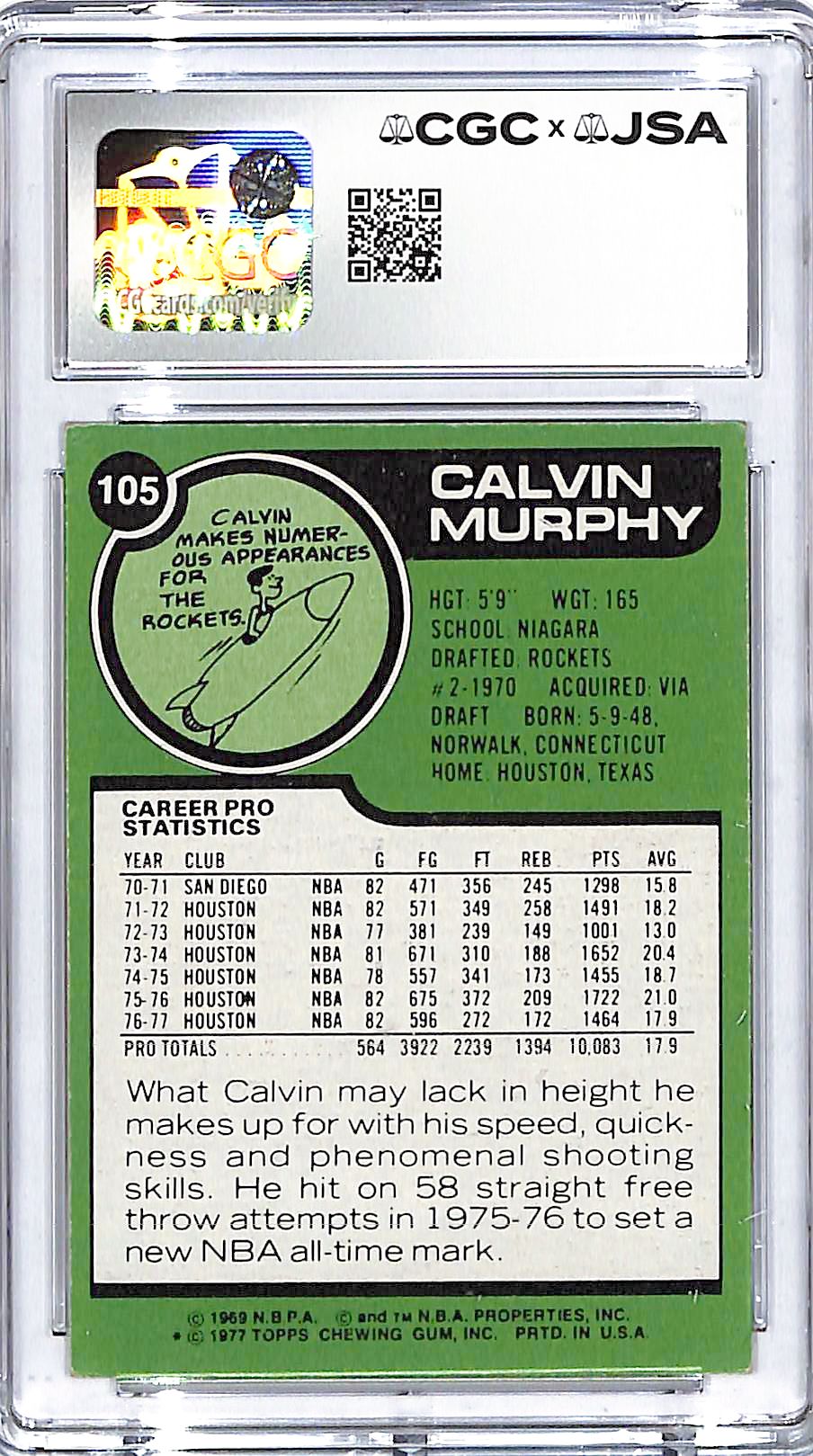 1977-78 Topps Calvin Murphy Auto Autograph CGC Authentic Rockets