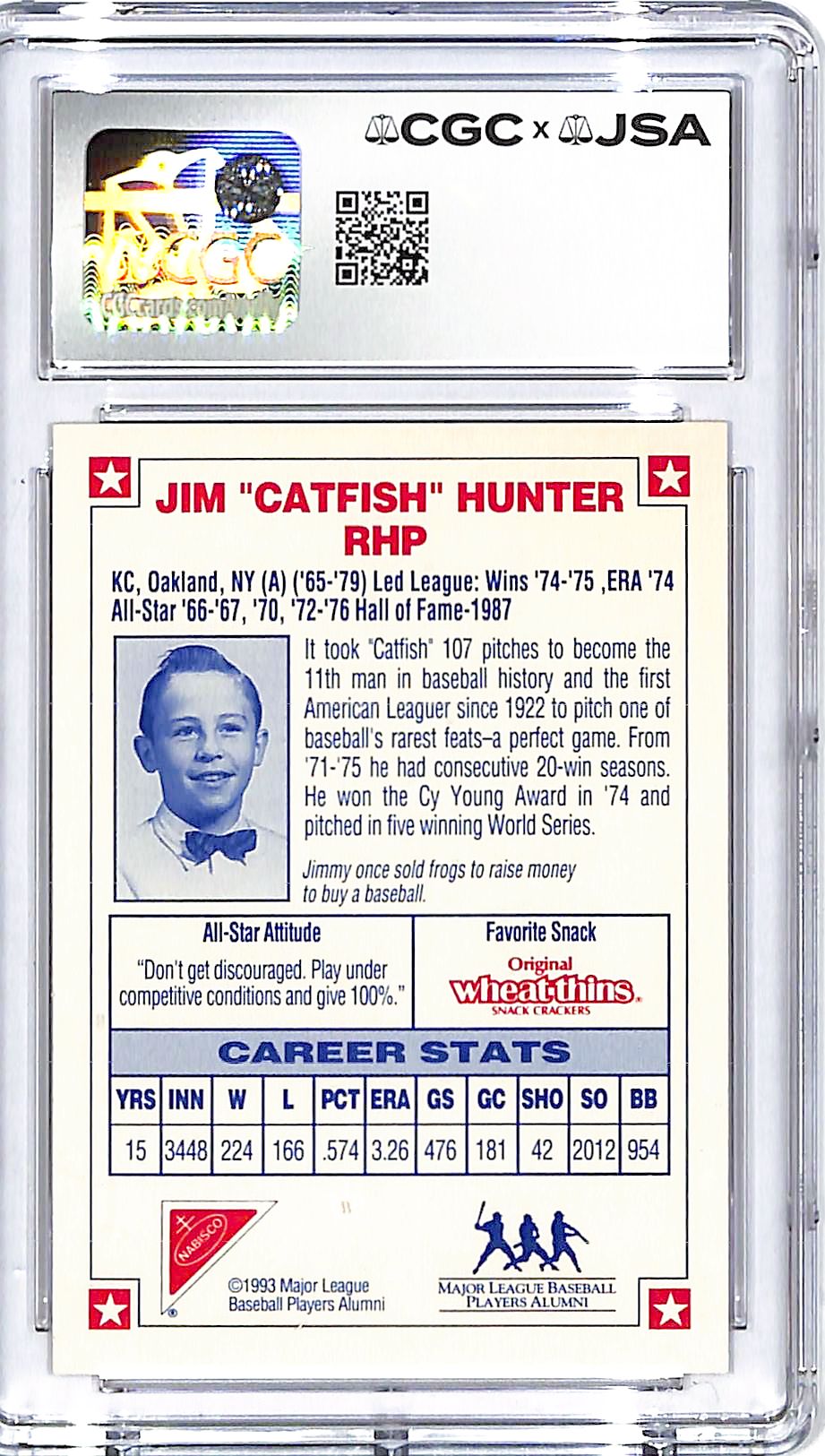 1993 Nabisco Jim Catfish Hunter All Star Autographs Auto CGC Authentic