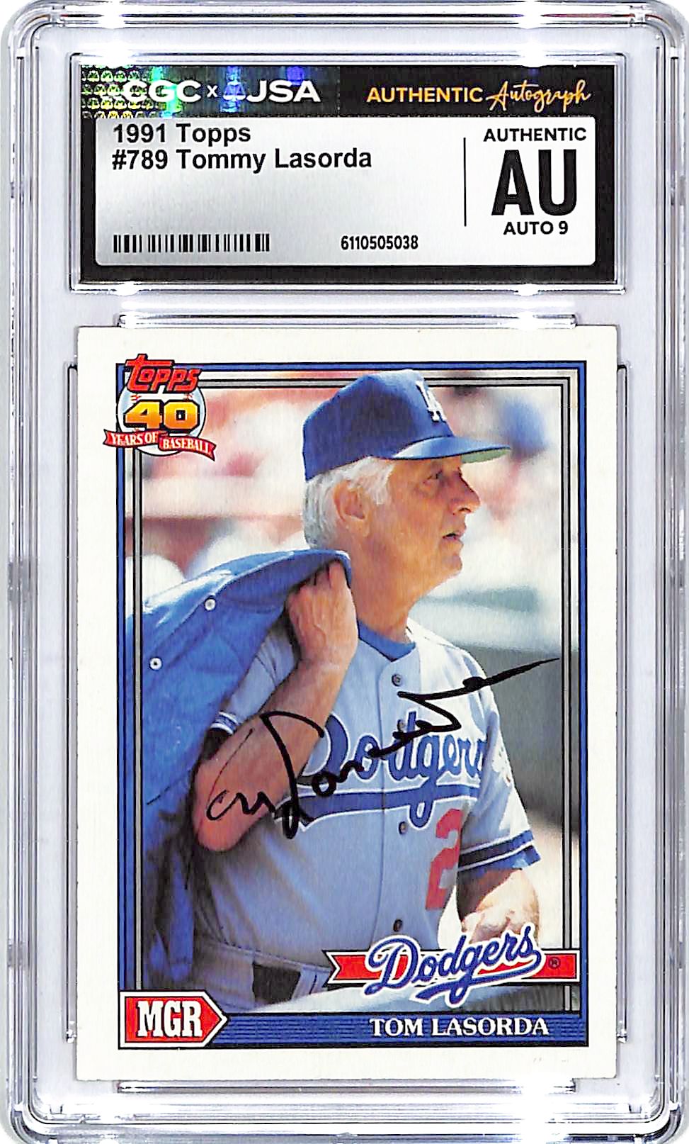 1991 Topps Tommy Lasorda Auto Autograph CGC Authentic Dodgers
