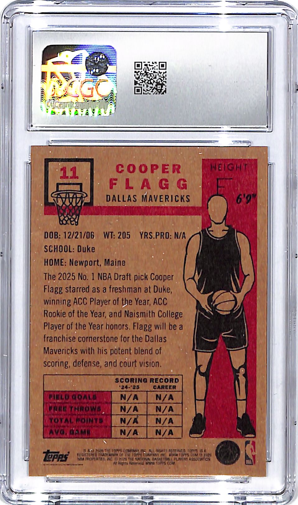 2025-26 Topps Living Set Cooper Flagg Rookie RC #11 CGC 10 Mavericks