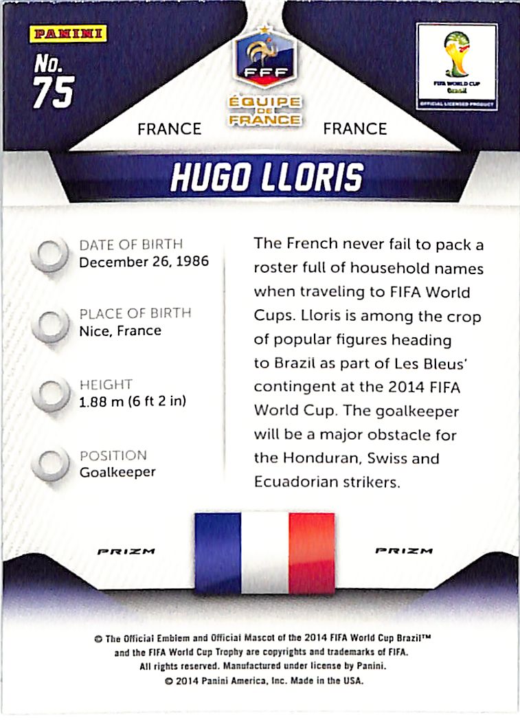 2014 Prizm World Cup Hugo Lloris Silver Prizm #75 France