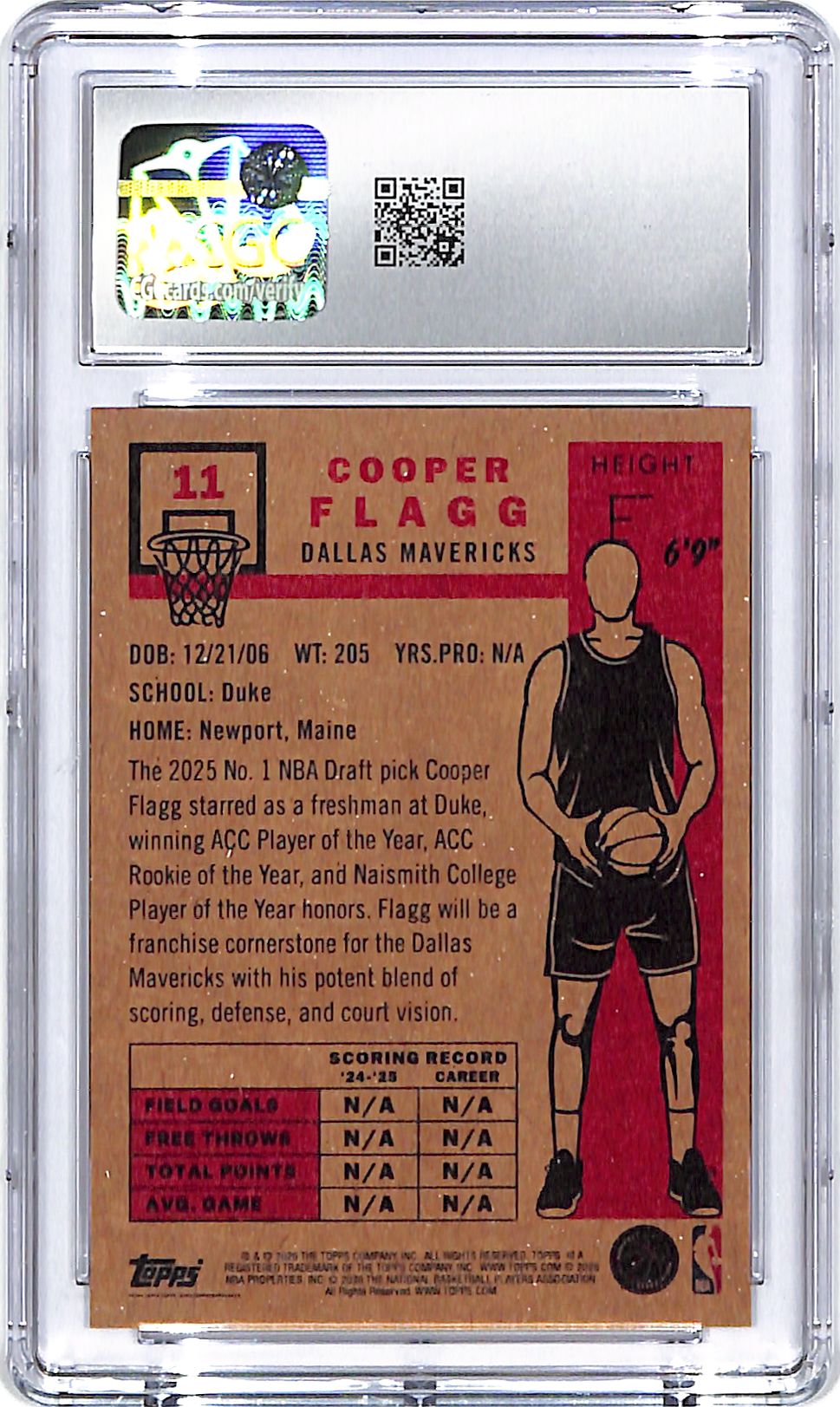 2025-26 Topps Living Set Cooper Flagg Rookie RC #11 CGC 10 Mavericks