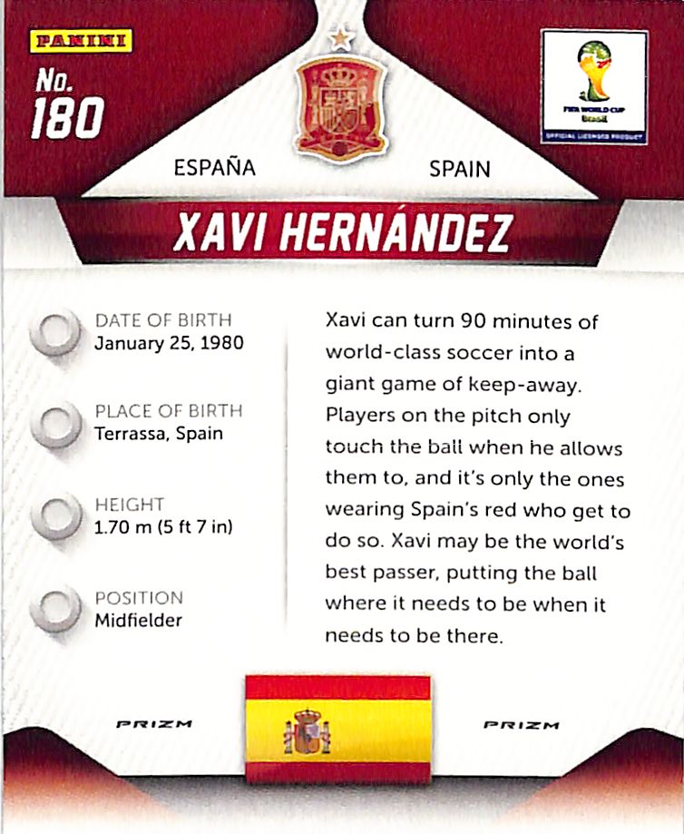 2014 Prizm World Cup Xavi Hernandez Red White Blue Power Plaid #180 Spain