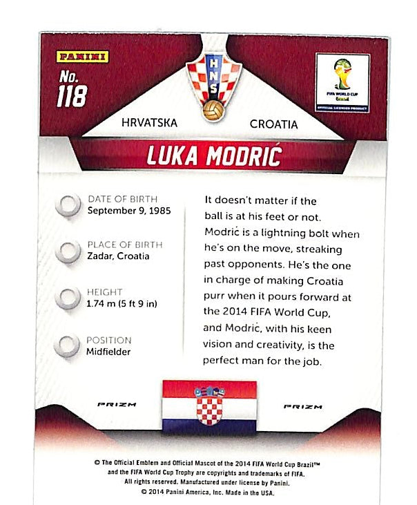 2014 Prizm World Cup Luka Mordric Yellow Red Pulsar #118 Croatia