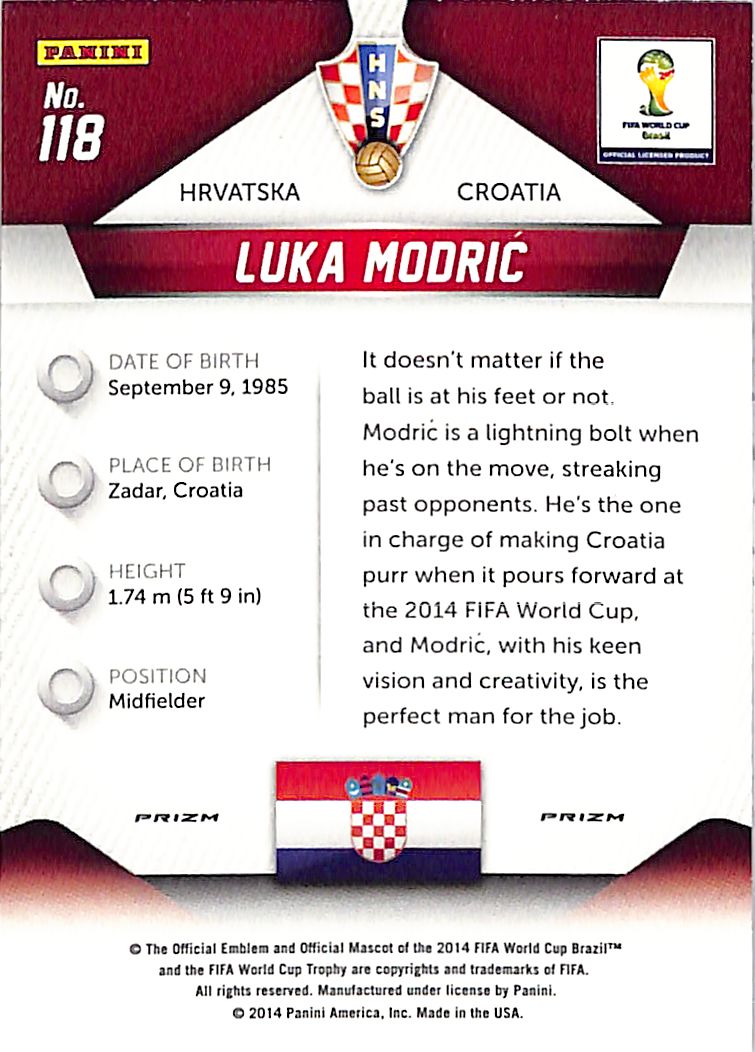 2014 Prizm World Cup Luka Mordric Yellow Red Pulsar #118 Croatia