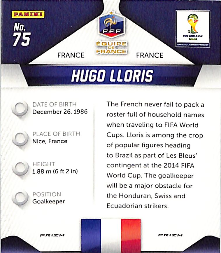 2014 Prizm World Cup Hugo Lloris Yellow Red Pulsar #75 France