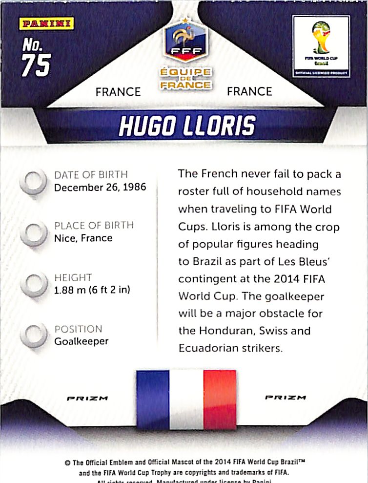 2014 Prizm World Cup Hugo Lloris Silver Prizm #75 France