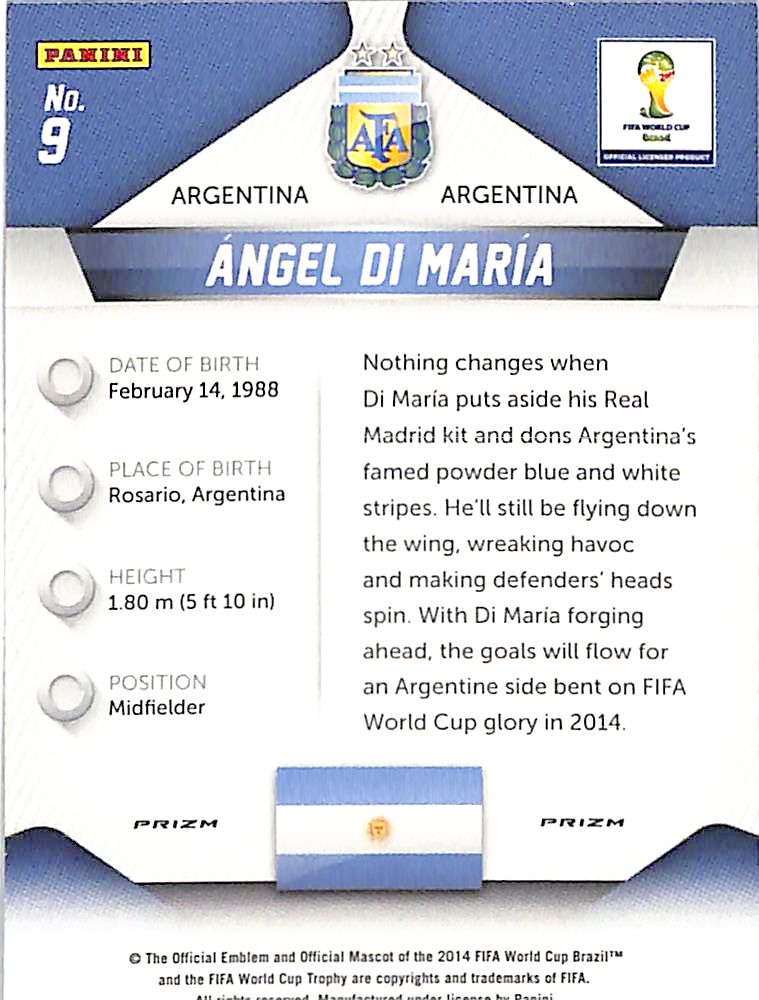 2014 Prizm World Cup Angel Di Maria Red White Blue Wave #9 Argentina