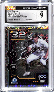 2025 Bowman Chrome Nick Kurtz Scouts Top 100 Mini Diamond Refractor /150 CGC 9 Athletics