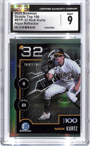 2025 Bowman Chrome Nick Kurtz Scouts Top 100 Aqua Refractor /125 CGC 9 Athletics