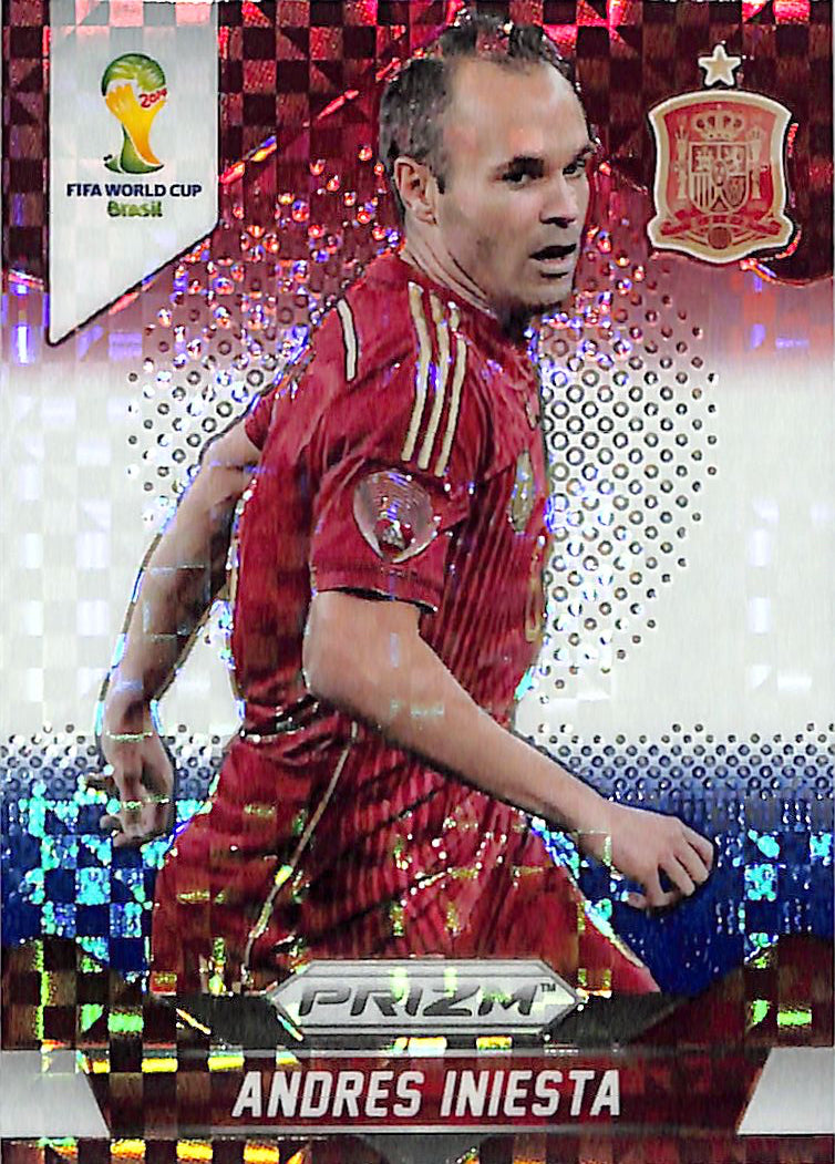 2014 Prizm World Cup Andres Iniesta Red White Blue Power Plaid #177 Spain