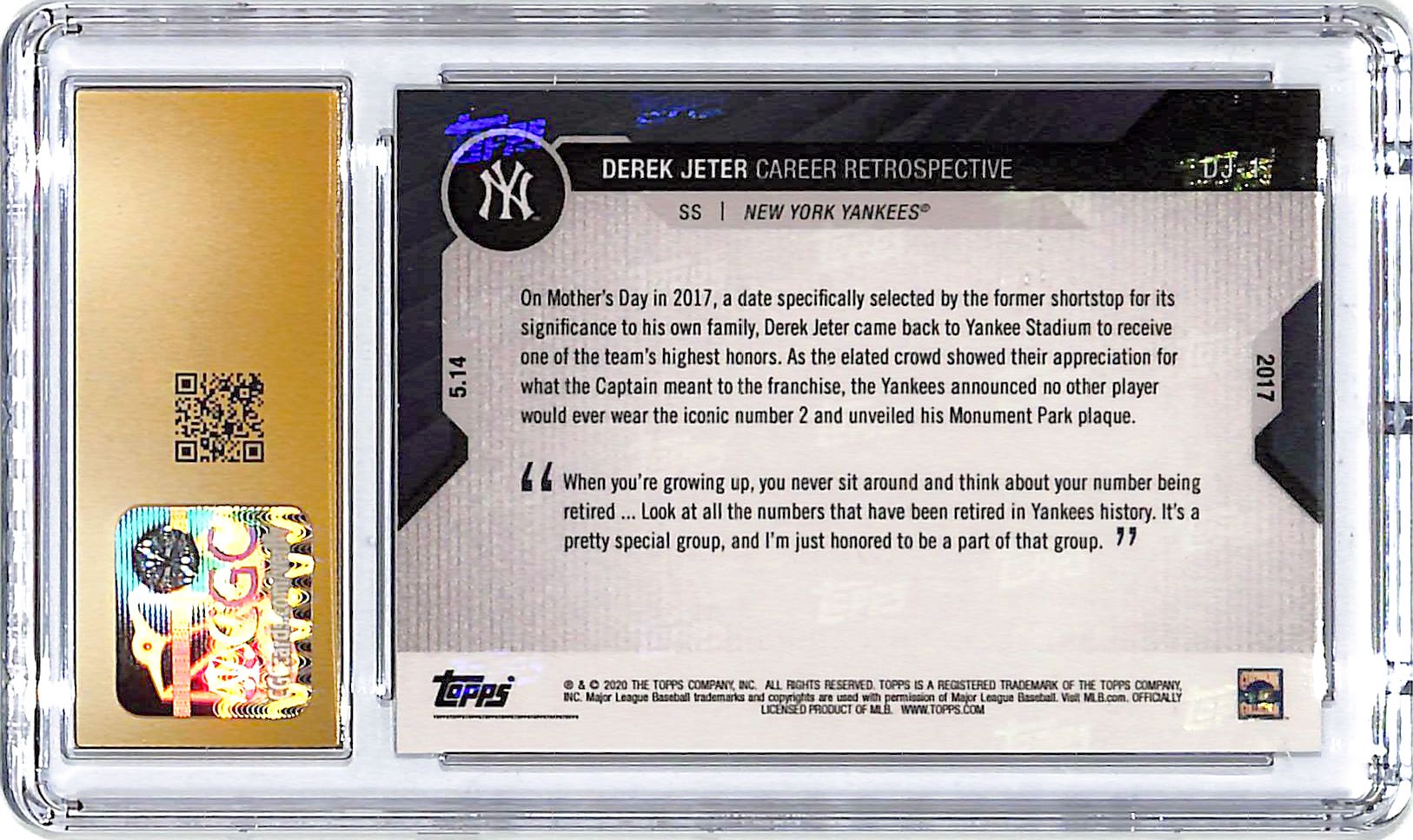 2020 Topps Now Chrome Derek Jeter Career Retrospective CGC 10 Pristine Yankees